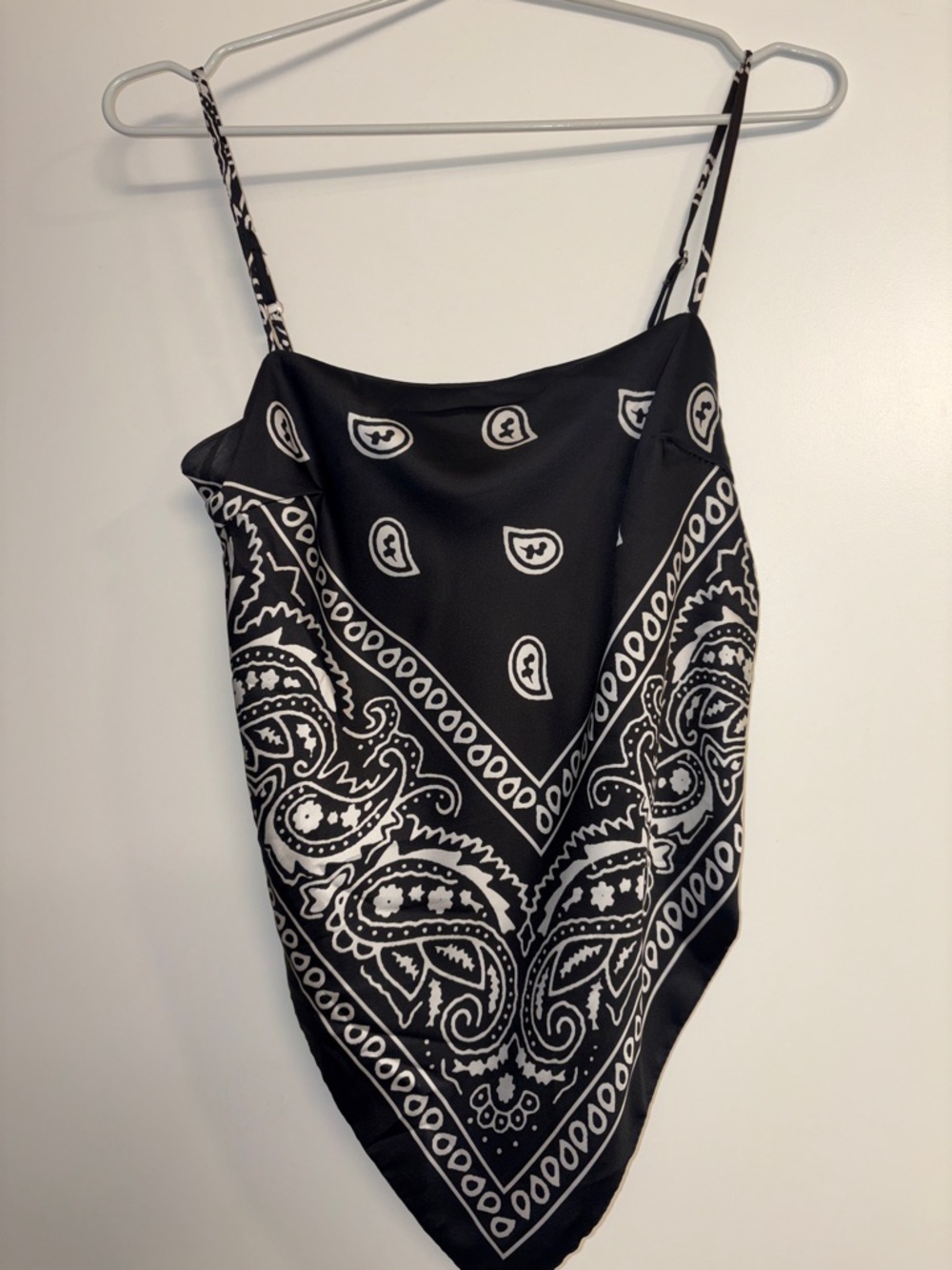 Black & White Bandana Print Satin Cowl Neck Tank